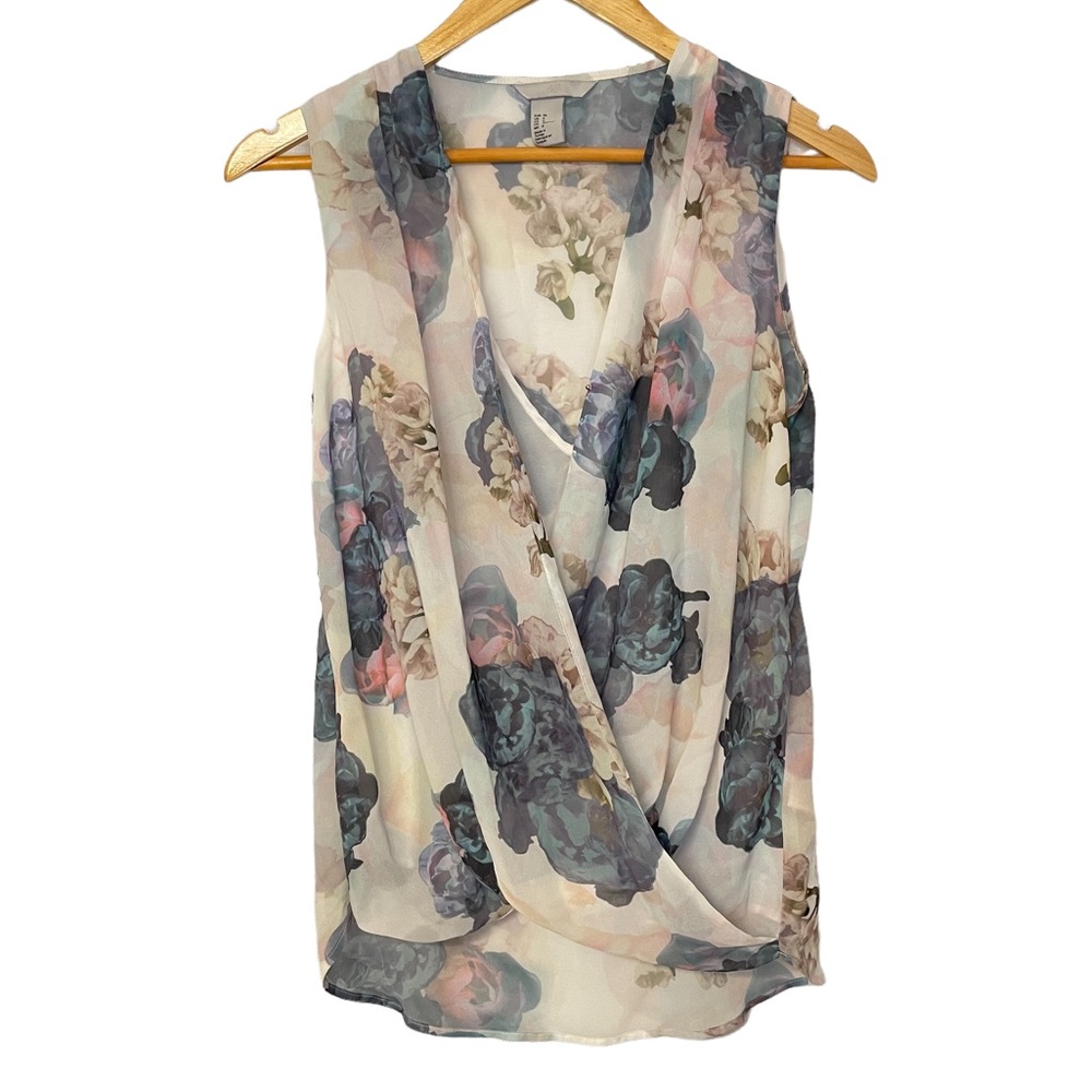 H&M Sheer Floral Draped Sleeveless Top